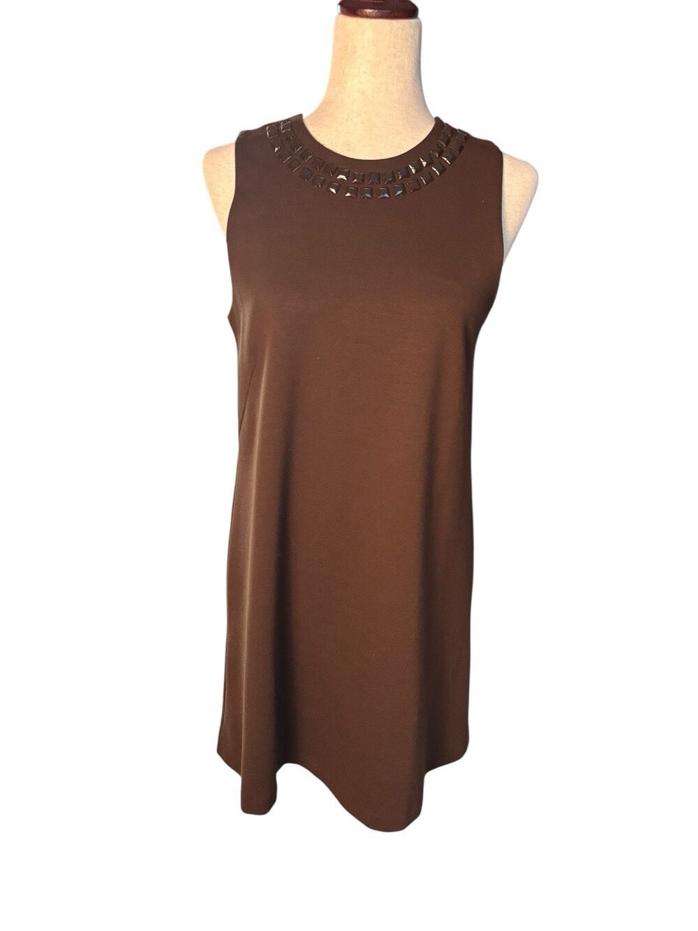 Isaac Mizrahi For Target Size M Brown Beaded Sleeveless Dress Zipper Stretch NEW